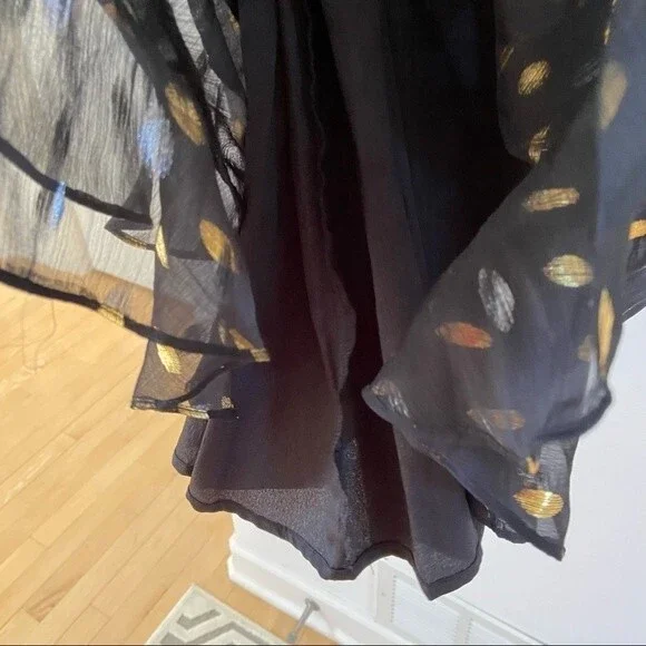 Idem Ditto Chiffon Ruffle Black Gold Dress  L NWT - Picture 16 of 16